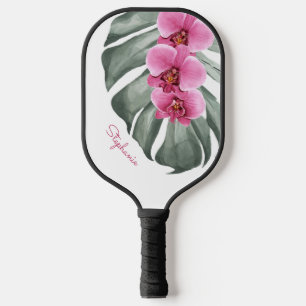 Orchideen auf der Monstera Leaf mit Namen Pickleball Schläger