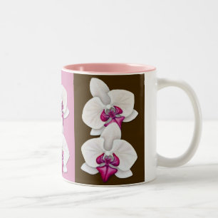 Orchideen auf rosa, Lila und schokoladenbraunem - Zweifarbige Tasse