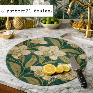 Orchideen auf smaragdgrünem Muster Schneidebrett