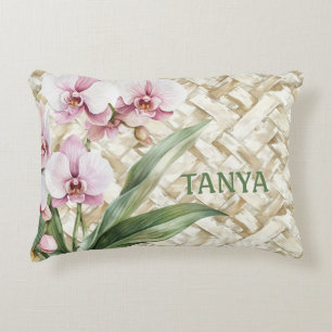 Orchideen auf Woven Pattern Dekokissen