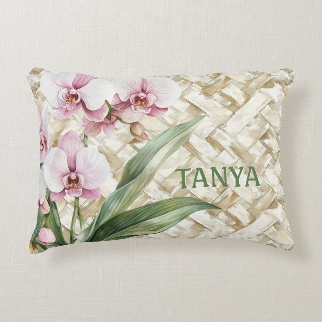 Orchideen auf Woven Pattern Dekokissen (Vorderseite)