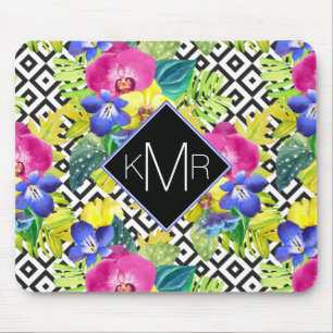 Orchideen-Begonie und Monogramm der Palmblatt-  Mousepad