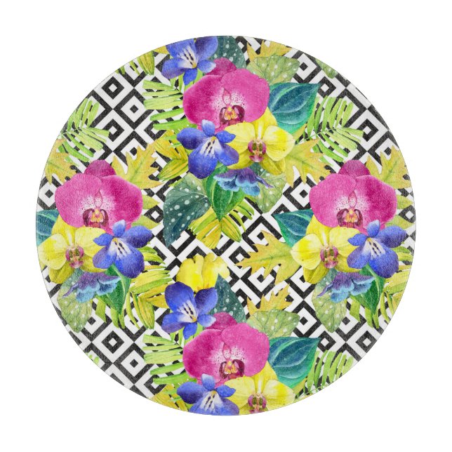 Orchideen-Begonie und Palmblätter Schneidebrett (Vorderseite)