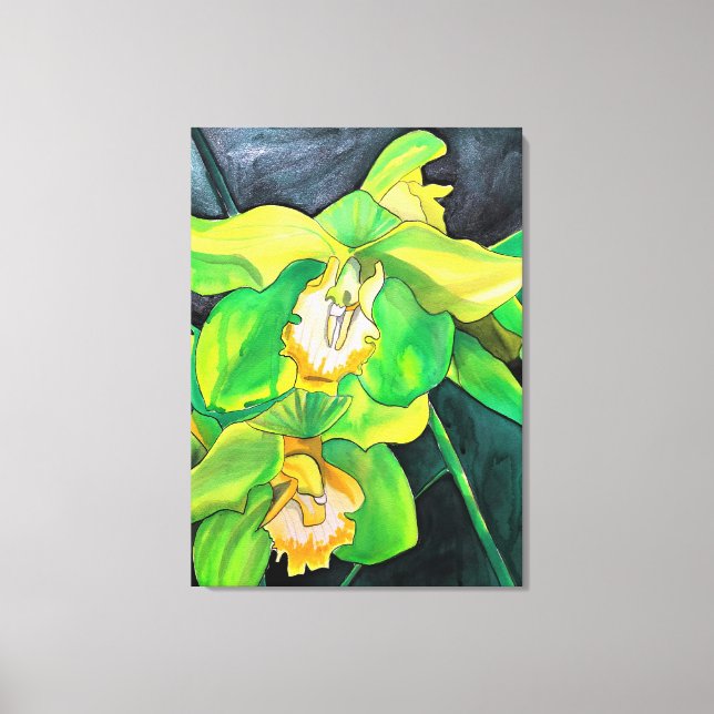 Orchideen-Blume, grün und gelb Leinwanddruck (Vorderseite)