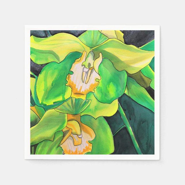 Orchideen-Blume, grün und gelb Serviette (Vorderseite)
