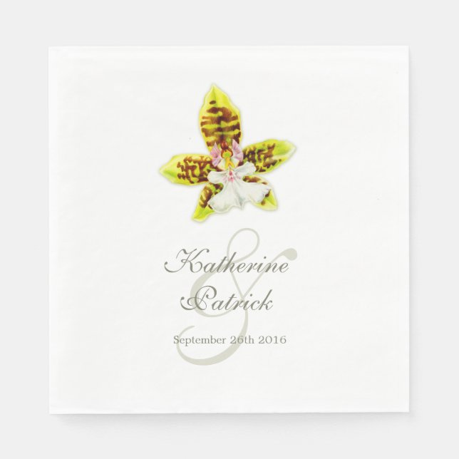Orchideen-Blume Hochzeit mit Namen Papierserviette (Vorderseite)