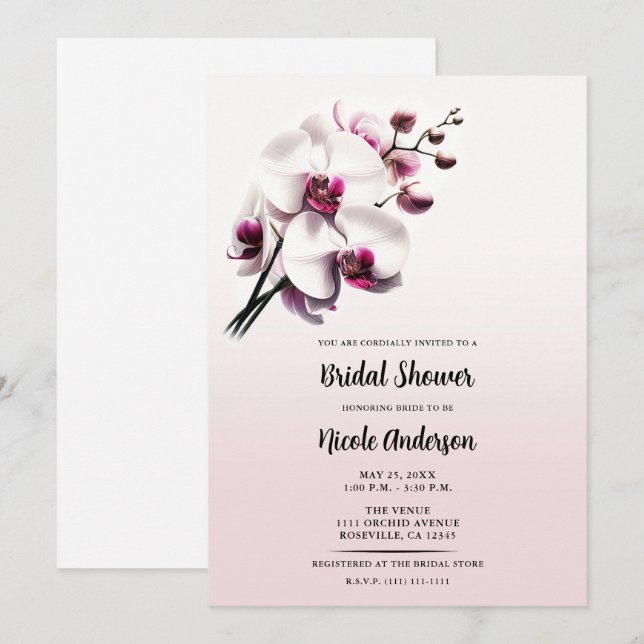 Orchideen Blume Rosa und Weiß Brautparty Einladung (Vorne/Hinten)