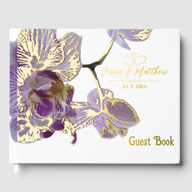 Orchideen-Blume und Goldflora Gästebuch (Vorderseite)