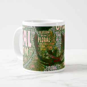 Orchideen-Blumenblüte über grüner Wort-Wolke Jumbo-Tasse
