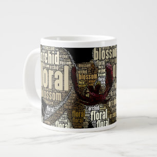 Orchideen-Blumenblüte über schwarzer Wort-Wolke Jumbo-Tasse
