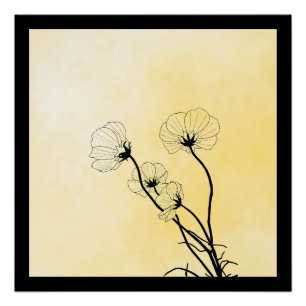 Orchideen-Blumenliniengestaltung auf Gelb Poster