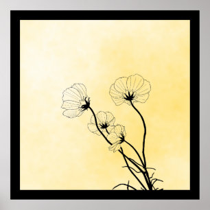 Orchideen-Blumenliniengestaltung auf Gelb Poster