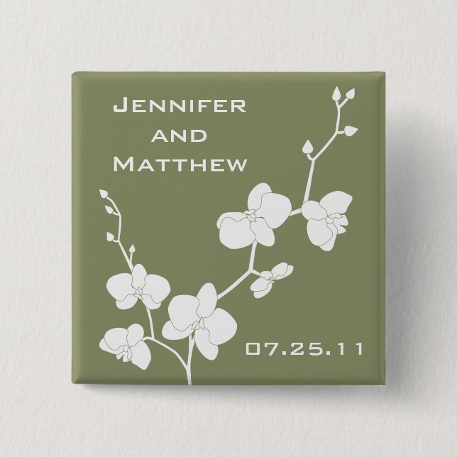 Orchideen Hochzeit Button - Vintages Olivenöl und  (Vorderseite)