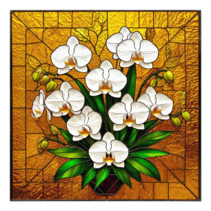 Orchideen in einem Bleiglas-Kunstwerk mit Gold Fotodruck