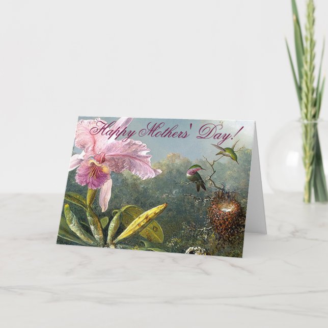 Orchideen-Kolibri-Mutter-Tageskarte Karte (Vorderseite)