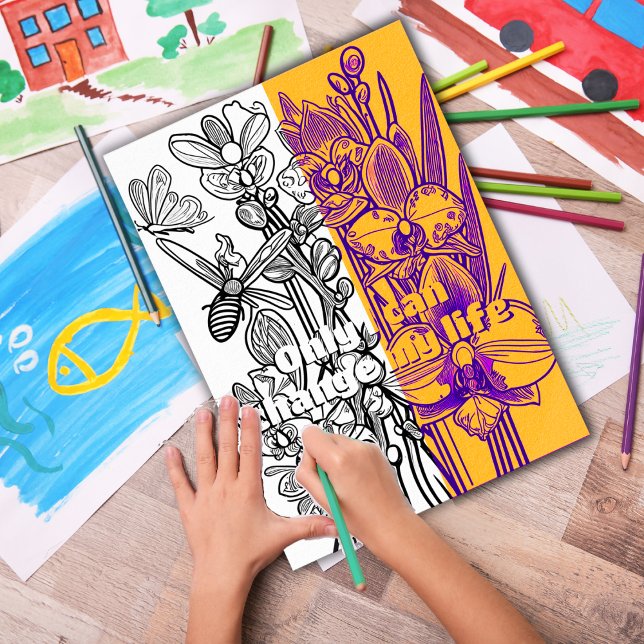 Orchideen mit druckbarer Schmetterlingsfarbe Poster (Customize the text OR remove then download and print out at home for therapeutic coloring fun.)