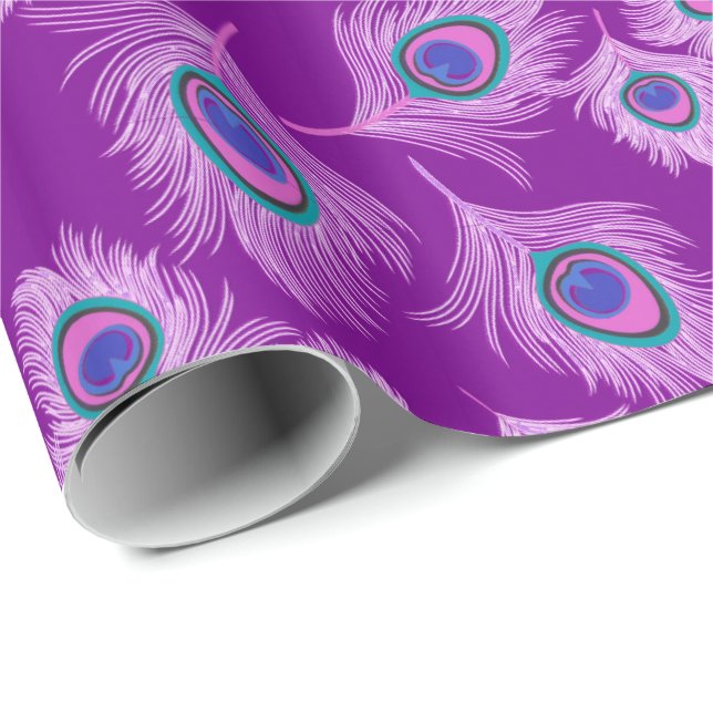 Orchideen-Pfau-Federn auf Amethyst Lila Geschenkpapier (Rolleneckpunkt)