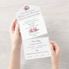 Orchideen & Rose Hochzeit mit Blumen All In One Einladung