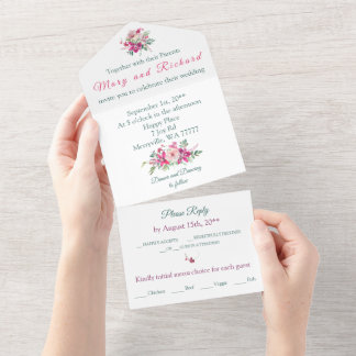 Orchideen & Rose Hochzeit mit Blumen All In One Einladung