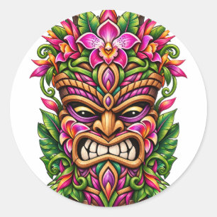 Orchideen-Schild-Tiki-Aufkleber Runder Aufkleber