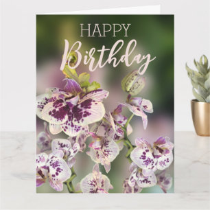 Orchideen Tropische Blumen Happy Birthday Echtgold Karte