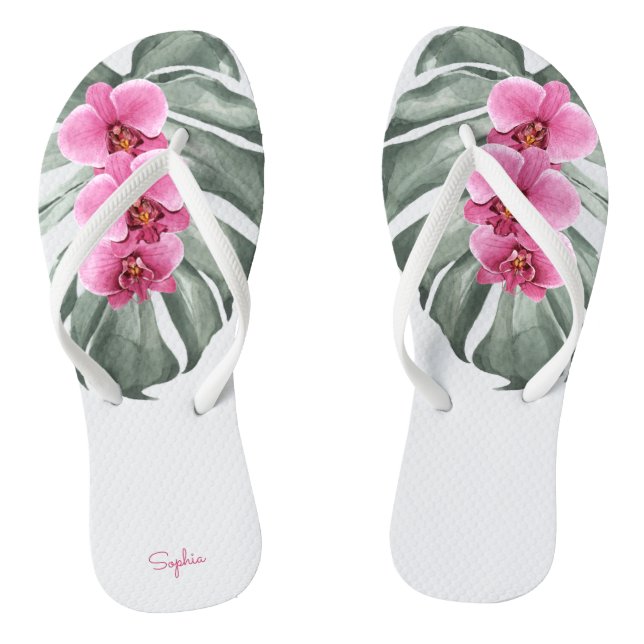 Orchideen Tropische Flora mit Ihrem Namen Flip Flops (Fußbett)
