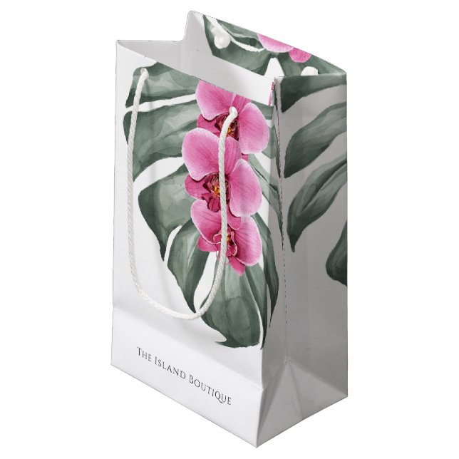 Orchideen tropische Wasserfarben Kleine Geschenktüte (Vorderseite Schrägansicht)