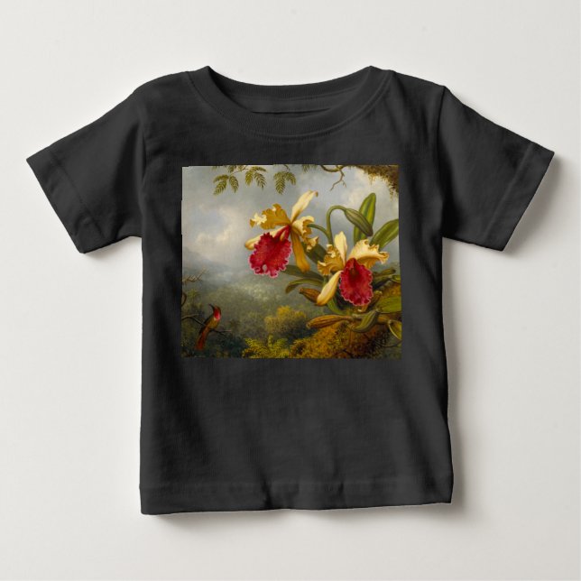 Orchideen und Hummingbird Heade Baby T-shirt (Vorderseite)