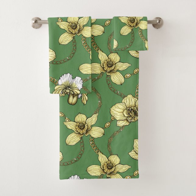 Orchideen und Ketten, gelb und kelgrün Badhandtuch Set (Insitu)