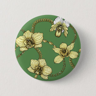 Orchideen und Ketten, gelb und kelgrün Button