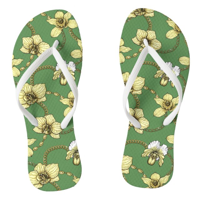 Orchideen und Ketten, gelb und kelgrün Flip Flops (Fußbett)