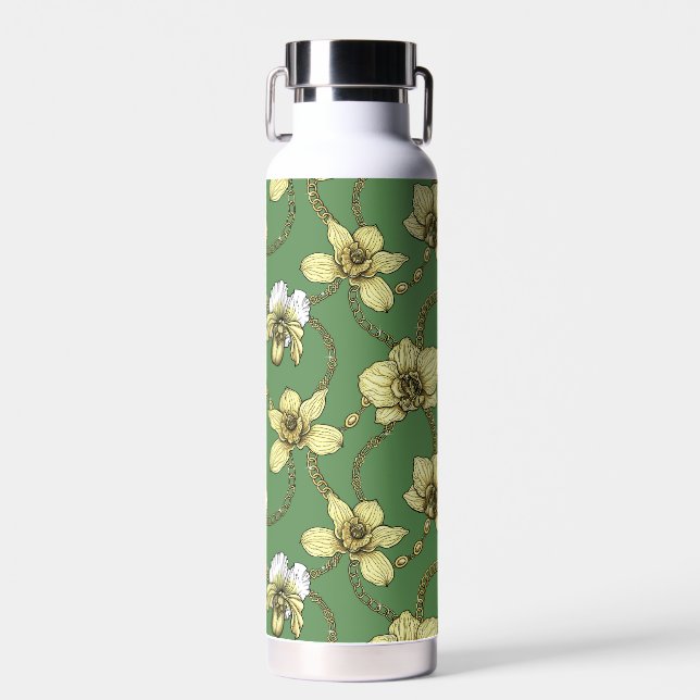 Orchideen und Ketten, gelb und kelgrün Trinkflasche (Vorne)