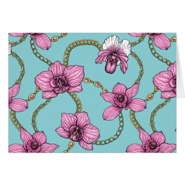 Orchideen und Ketten, rosa und blau (Vorderseite (Horizontal))