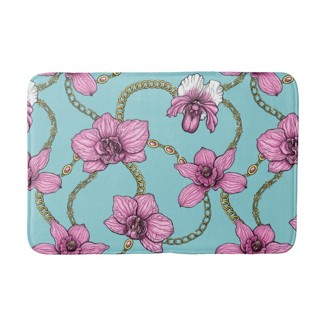 Orchideen und Ketten, rosa und blau Badematte (Vorderseite)