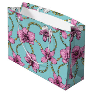 Orchideen und Ketten, rosa und blau Große Geschenktüte