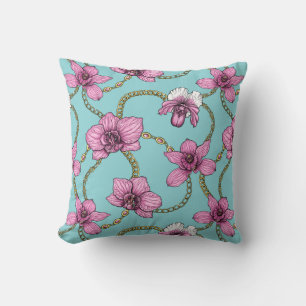 Orchideen und Ketten, rosa und blau Kissen