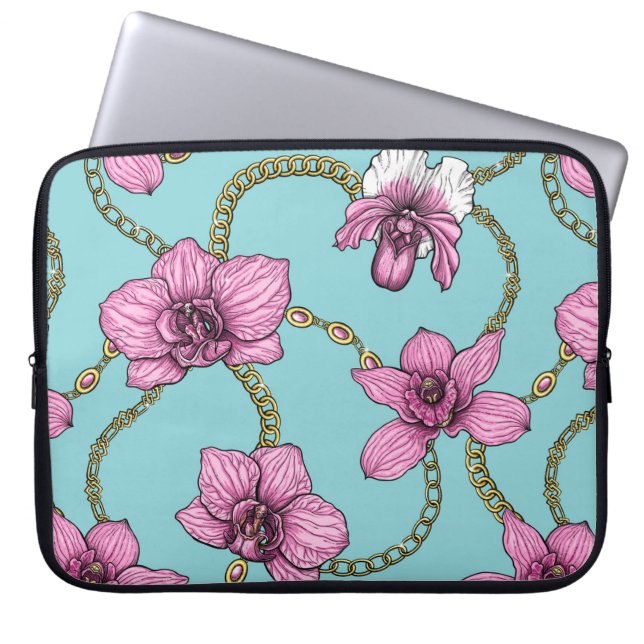 Orchideen und Ketten, rosa und blau Laptopschutzhülle (Vorderseite)