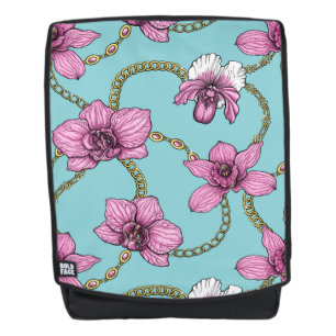 Orchideen und Ketten, rosa und blau Rucksack