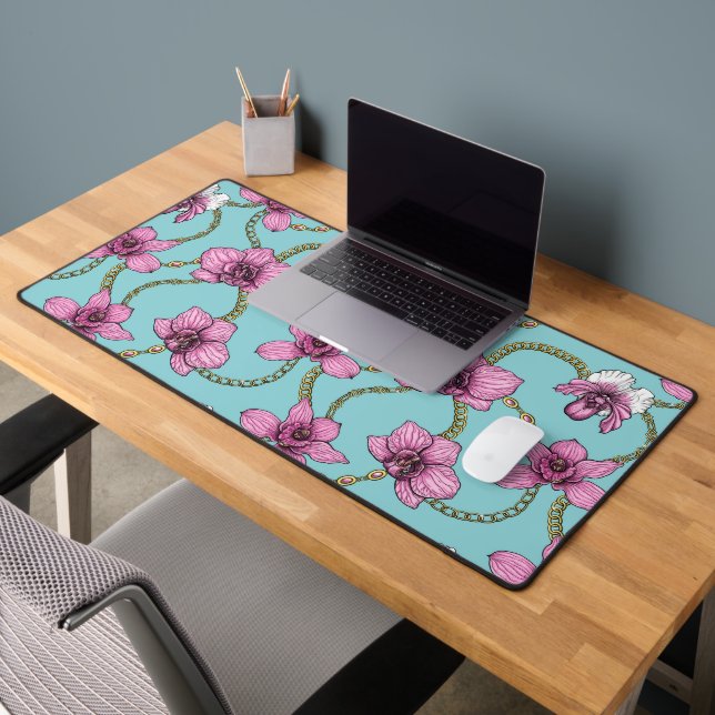 Orchideen und Ketten, rosa und blau Schreibtischunterlage (Büro 2)