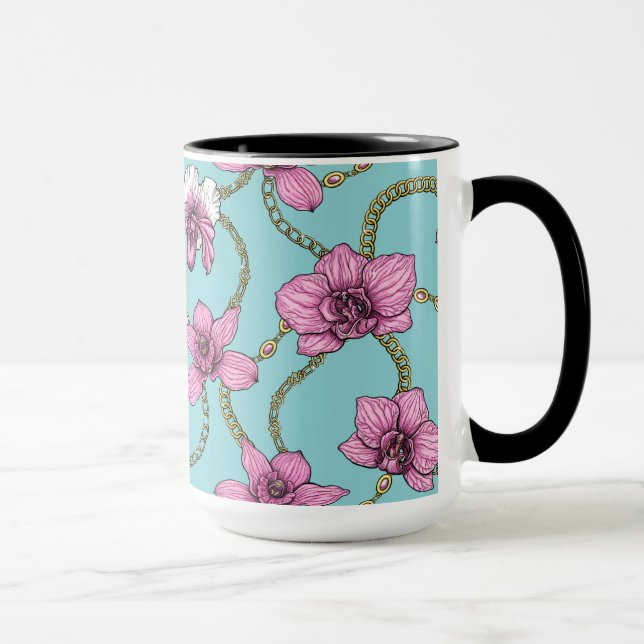 Orchideen und Ketten, rosa und blau Tasse (Rechts)
