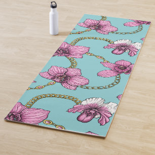 Orchideen und Ketten, rosa und blau Yogamatte