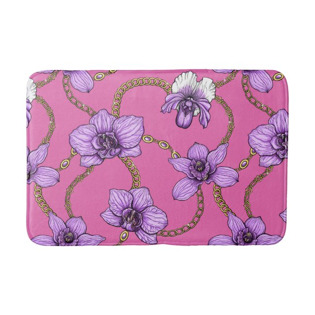 Orchideen und Ketten, violett und rosa Badematte (Vorderseite)