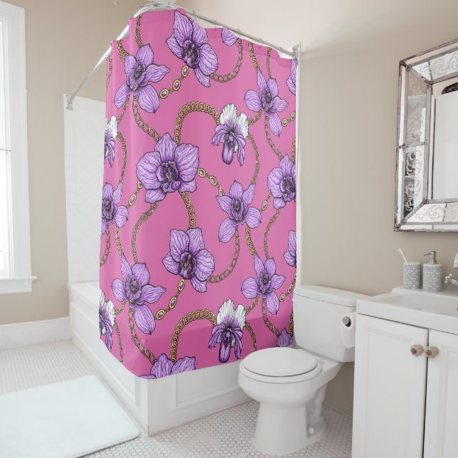 Orchideen und Ketten, violett und rosa Duschvorhang (Beispiel)