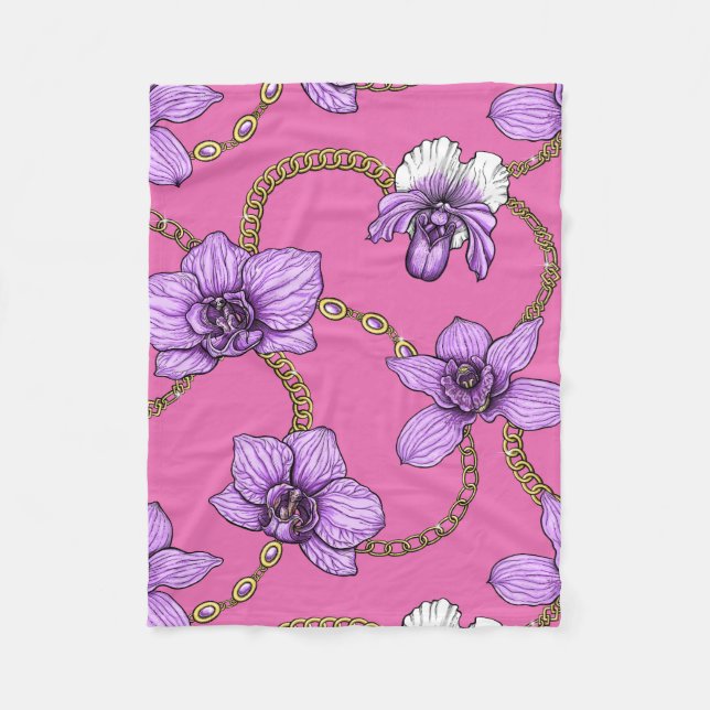 Orchideen und Ketten, violett und rosa Fleecedecke (Vorderseite)