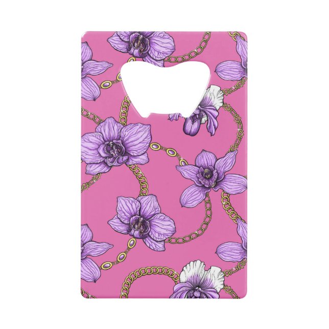 Orchideen und Ketten, violett und rosa Geldbeutel Flaschenöffner (Vorderseite)