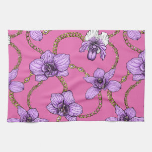 Orchideen und Ketten, violett und rosa Geschirrtuch