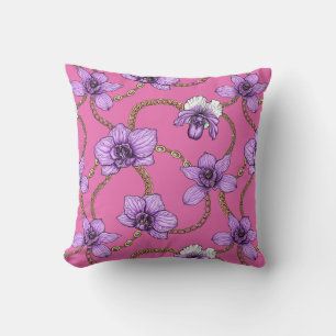 Orchideen und Ketten, violett und rosa Kissen