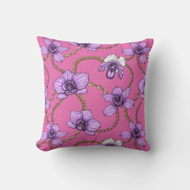 Orchideen und Ketten, violett und rosa Kissen (Vorderseite)