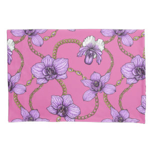 Orchideen und Ketten, violett und rosa Kissenbezug