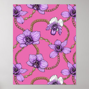 Orchideen und Ketten, violett und rosa Poster
